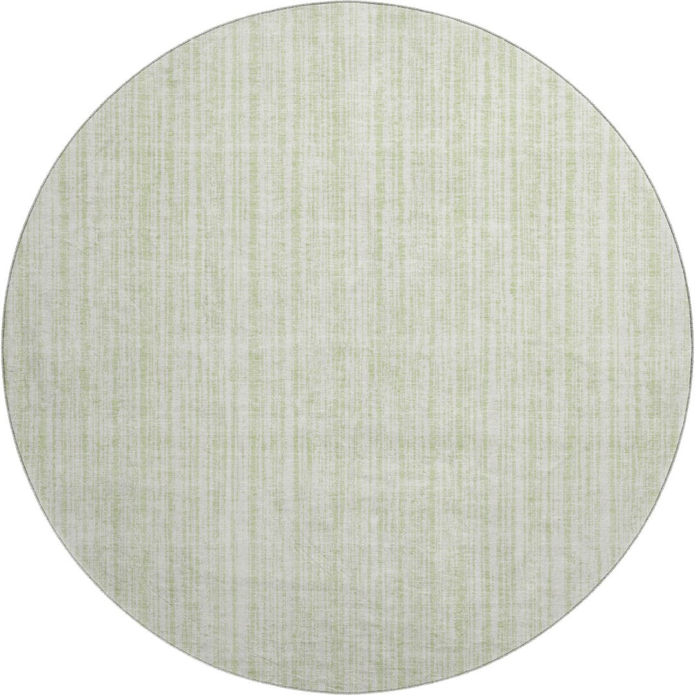 HomeRoots 8' Mint Green and Ivory Striped Washable Round Rug – Soft, Durable, UV-Protected for High-Traffic Areas 663843