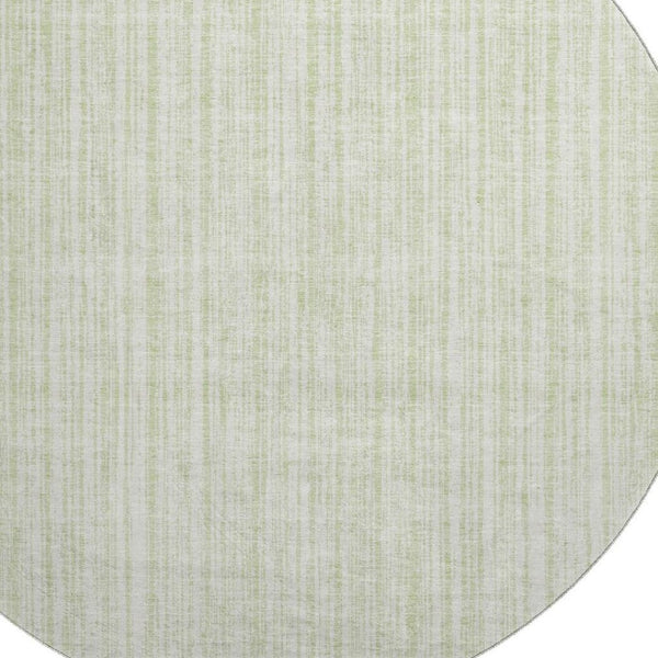 HomeRoots 8' Mint Green and Ivory Striped Washable Round Rug – Soft, Durable, UV-Protected for High-Traffic Areas 663843