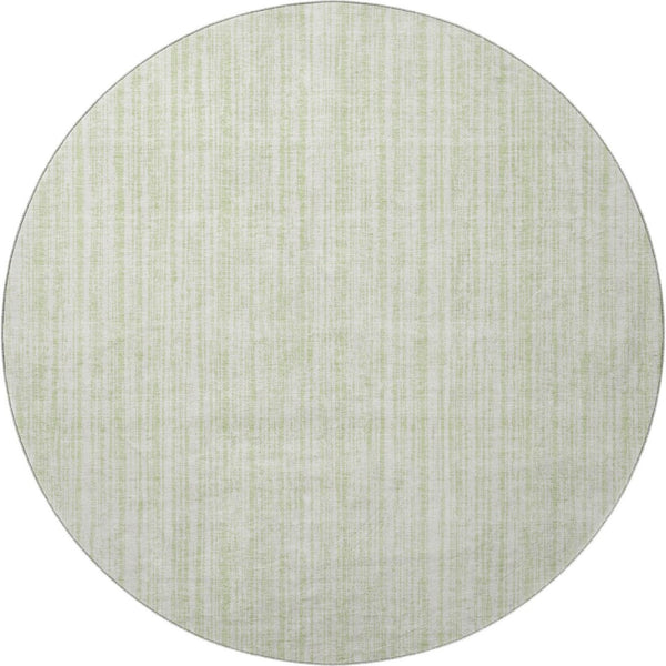 HomeRoots 8' Mint Green and Ivory Striped Washable Round Rug – Soft, Durable, UV-Protected for High-Traffic Areas 663843