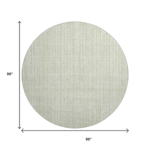 HomeRoots 8' Mint Green and Ivory Striped Washable Round Rug – Soft, Durable, UV-Protected for High-Traffic Areas 663843