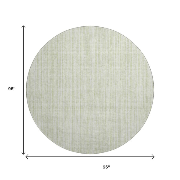HomeRoots 8' Mint Green and Ivory Striped Washable Round Rug – Soft, Durable, UV-Protected for High-Traffic Areas 663843