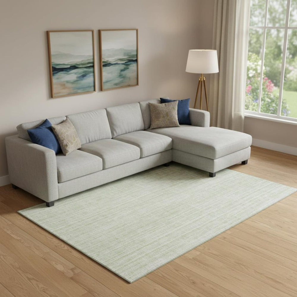 HomeRoots 8' X 10' Stylish Mint Green and Ivory Striped Washable Area Rug with UV Protection for Any Space 663844