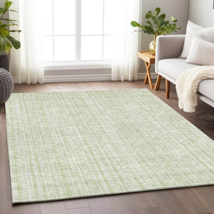 HomeRoots 9' X 12' Mint Green and Ivory Striped Washable Area Rug with UV Protection for High-Traffic Homes 663845