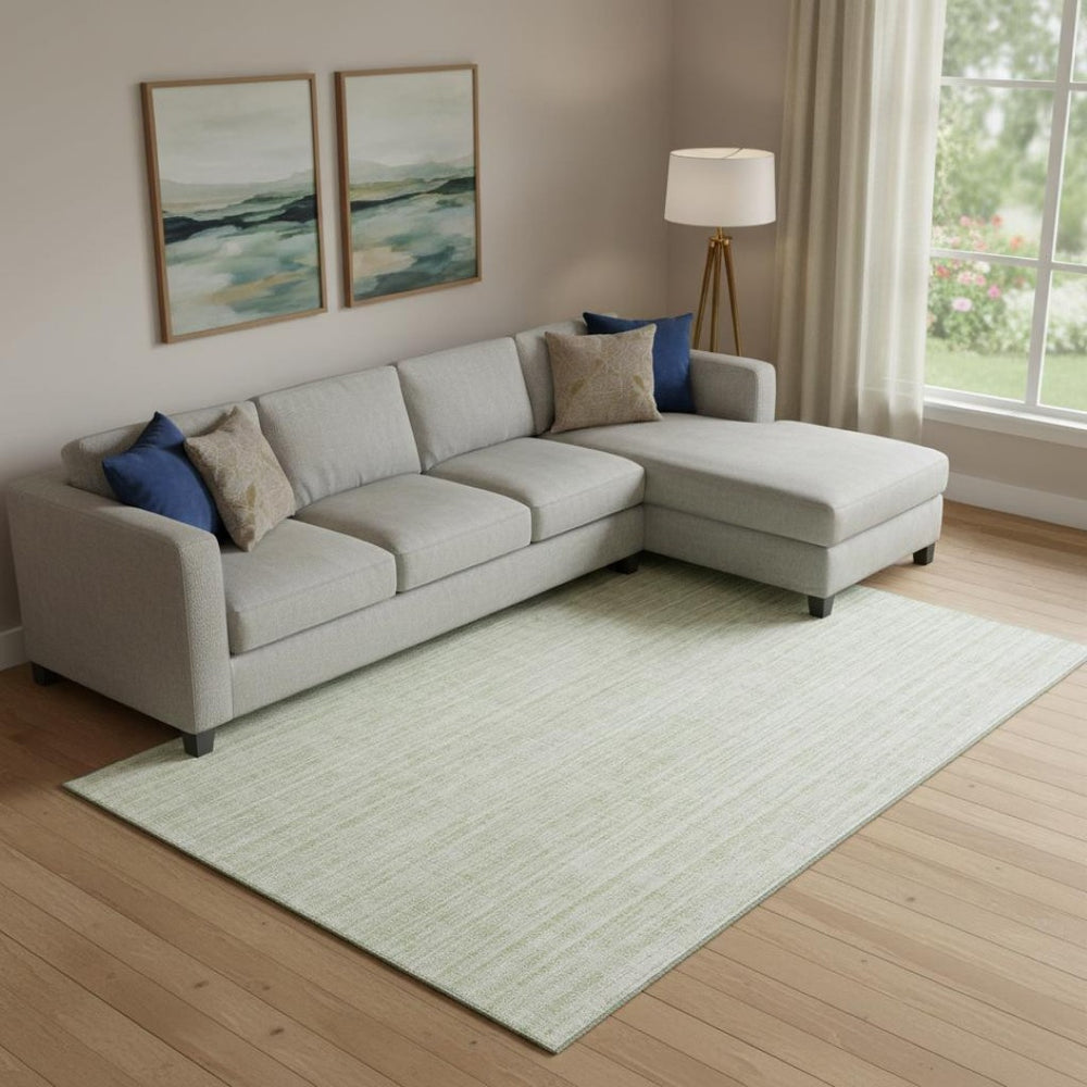 HomeRoots 9' X 12' Mint Green and Ivory Striped Washable Area Rug with UV Protection for High-Traffic Homes 663845