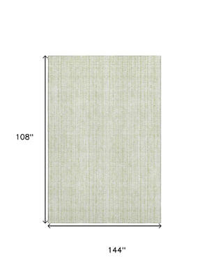 HomeRoots 9' X 12' Mint Green and Ivory Striped Washable Area Rug with UV Protection for High-Traffic Homes 663845
