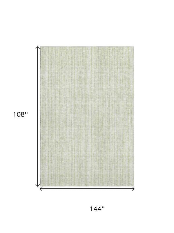 HomeRoots 9' X 12' Mint Green and Ivory Striped Washable Area Rug with UV Protection for High-Traffic Homes 663845