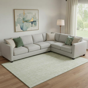 HomeRoots 10' X 14' Mint Green Striped Area Rug - Durable, Stain-Resistant, UV Protected for Coastal Charm 663846
