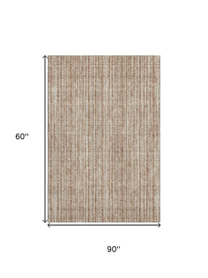 HomeRoots 5' X 8' Stylish Rust and Beige Striped Washable Area Rug with UV Protection for Busy Homes 663848