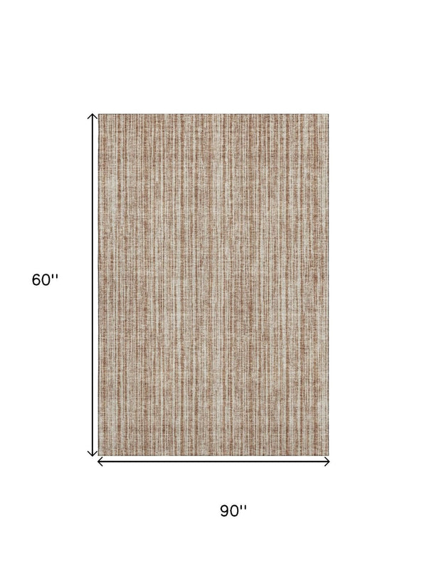 HomeRoots 5' X 8' Stylish Rust and Beige Striped Washable Area Rug with UV Protection for Busy Homes 663848