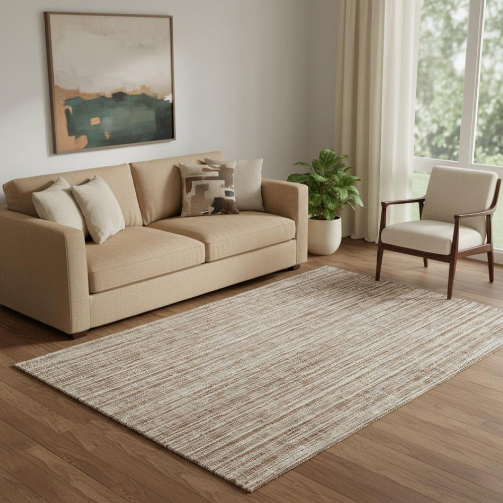 HomeRoots 5' X 8' Stylish Rust and Beige Striped Washable Area Rug with UV Protection for Busy Homes 663848