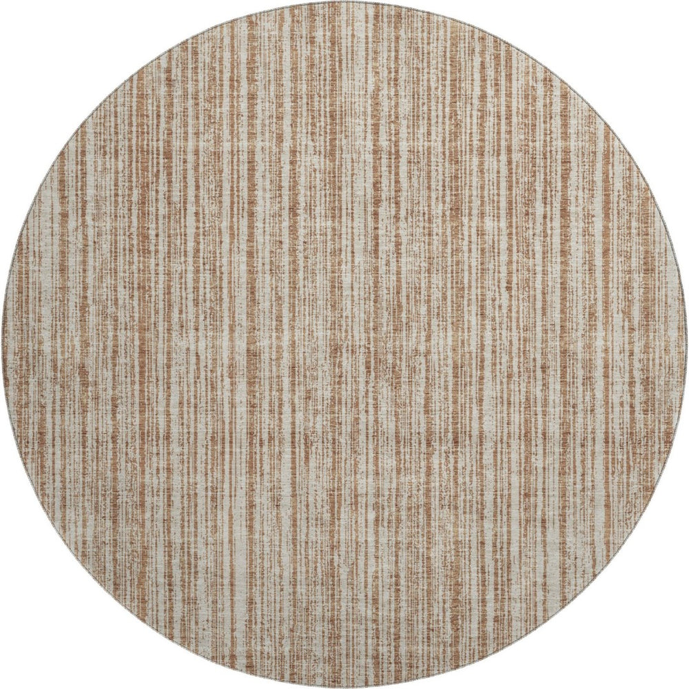 HomeRoots 8' Striped Washable Round Rug in Rust and Beige – Durable, UV-Protected, Perfect for Kids & Pets! 663849