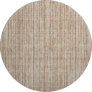 HomeRoots 8' Striped Washable Round Rug in Rust and Beige – Durable, UV-Protected, Perfect for Kids & Pets! 663849