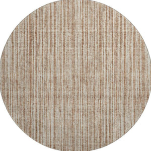 HomeRoots 8' Striped Washable Round Rug in Rust and Beige – Durable, UV-Protected, Perfect for Kids & Pets! 663849
