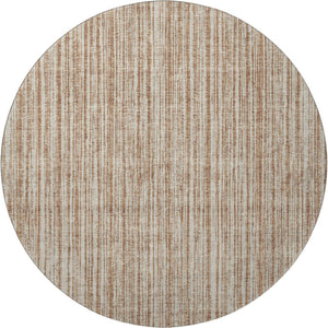HomeRoots 8' Striped Washable Round Rug in Rust and Beige – Durable, UV-Protected, Perfect for Kids & Pets! 663849