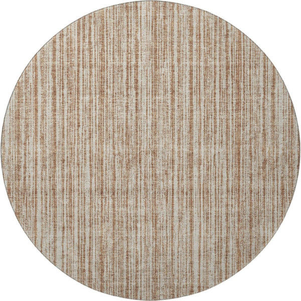 HomeRoots 8' Striped Washable Round Rug in Rust and Beige – Durable, UV-Protected, Perfect for Kids & Pets! 663849