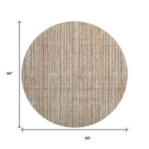 HomeRoots 8' Striped Washable Round Rug in Rust and Beige – Durable, UV-Protected, Perfect for Kids & Pets! 663849