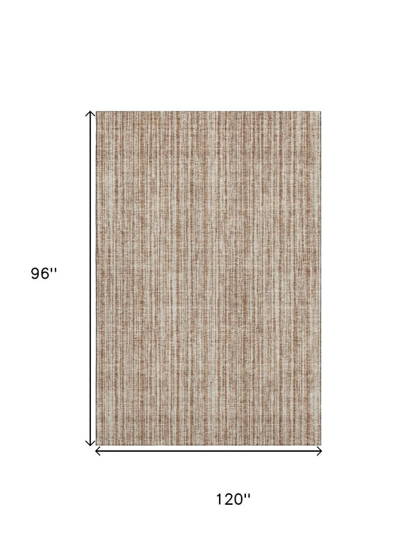 HomeRoots 8' X 10' Durable Rust and Beige Striped Area Rug with Stain Resistance and UV Protection, Easy Care 663850