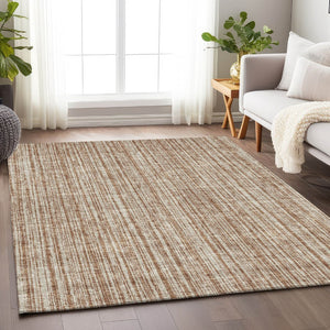HomeRoots 9' X 12' Stylish Rust and Beige Striped Area Rug - Washable, UV Protected, Perfect for Any Room! 663851