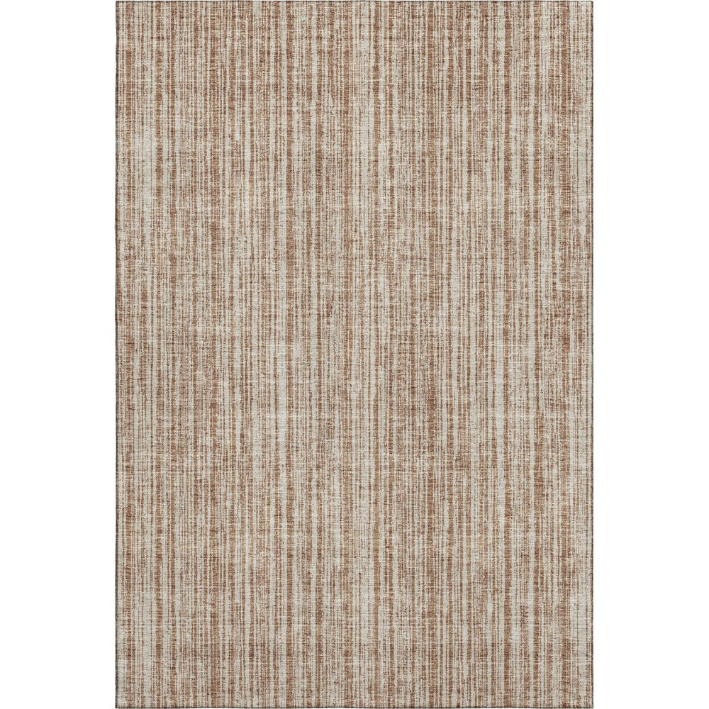 HomeRoots 9' X 12' Stylish Rust and Beige Striped Area Rug - Washable, UV Protected, Perfect for Any Room! 663851