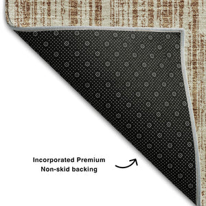 HomeRoots 9' X 12' Stylish Rust and Beige Striped Area Rug - Washable, UV Protected, Perfect for Any Room! 663851