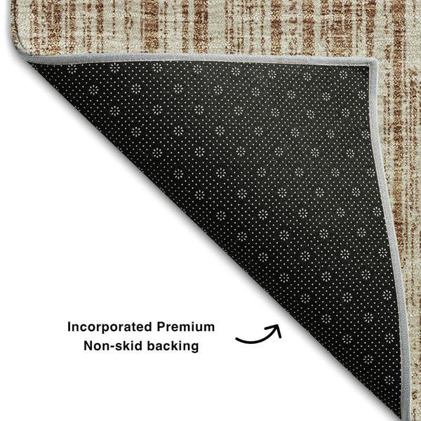HomeRoots 9' X 12' Stylish Rust and Beige Striped Area Rug - Washable, UV Protected, Perfect for Any Room! 663851