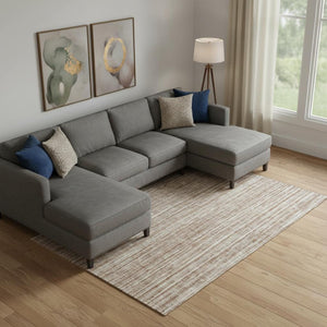HomeRoots 9' X 12' Stylish Rust and Beige Striped Area Rug - Washable, UV Protected, Perfect for Any Room! 663851