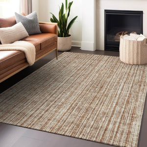 HomeRoots 9' X 12' Stylish Rust and Beige Striped Area Rug - Washable, UV Protected, Perfect for Any Room! 663851