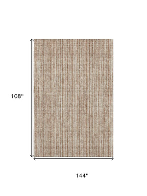 HomeRoots 9' X 12' Stylish Rust and Beige Striped Area Rug - Washable, UV Protected, Perfect for Any Room! 663851
