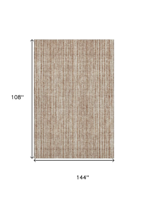 HomeRoots 9' X 12' Stylish Rust and Beige Striped Area Rug - Washable, UV Protected, Perfect for Any Room! 663851