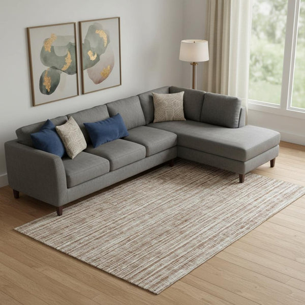 HomeRoots 10' X 14' Stylish Rust and Beige Striped Area Rug - Washable, UV Protected, Durable for Families 663852