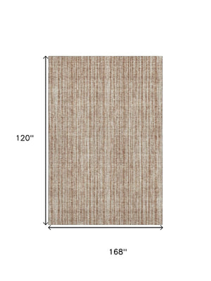 HomeRoots 10' X 14' Stylish Rust and Beige Striped Area Rug - Washable, UV Protected, Durable for Families 663852