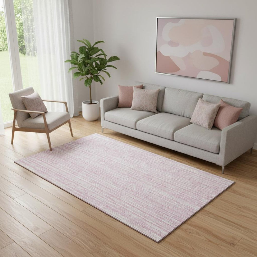 HomeRoots 5' X 8' Pink And Ivory Striped Area Rug - Durable, Washable, UV-Protected, Perfect for Families & Pets! 663854