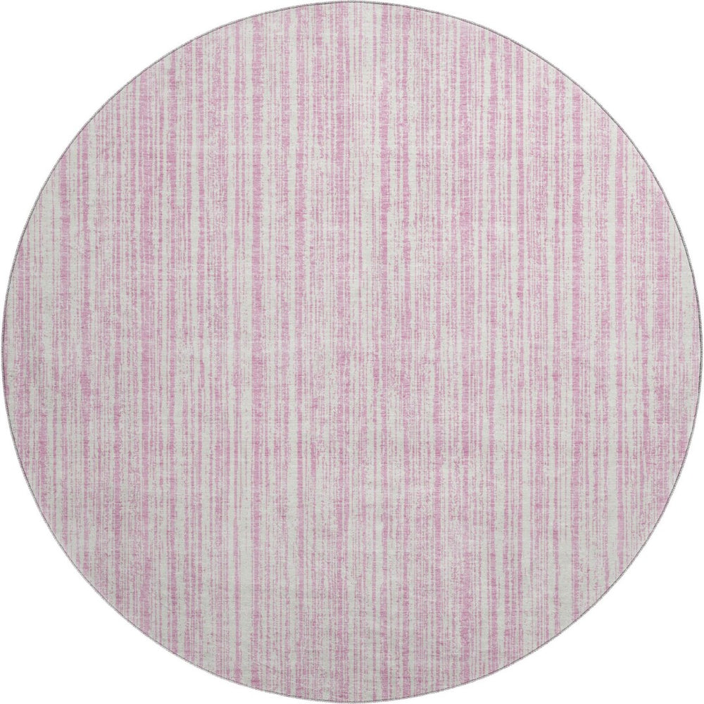 HomeRoots 8' Pink And Ivory Striped Round Rug – Washable, UV-Protected, Durable, Perfect for High-Traffic Areas 663855