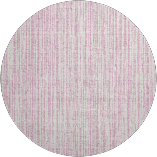 HomeRoots 8' Pink And Ivory Striped Round Rug – Washable, UV-Protected, Durable, Perfect for High-Traffic Areas 663855