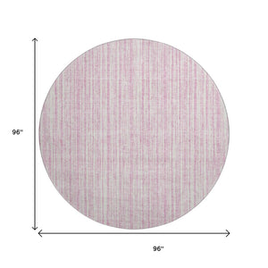 HomeRoots 8' Pink And Ivory Striped Round Rug – Washable, UV-Protected, Durable, Perfect for High-Traffic Areas 663855