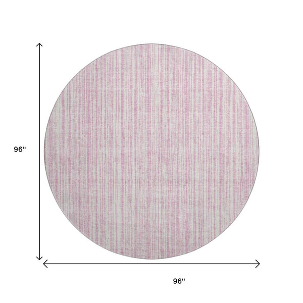 HomeRoots 8' Pink And Ivory Striped Round Rug – Washable, UV-Protected, Durable, Perfect for High-Traffic Areas 663855