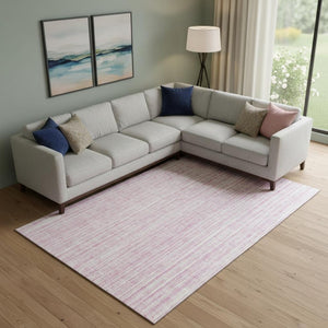HomeRoots 8' X 10' Pink And Ivory Striped Area Rug - Washable, UV Protected, Soft & Stain Resistant for Any Room 663856