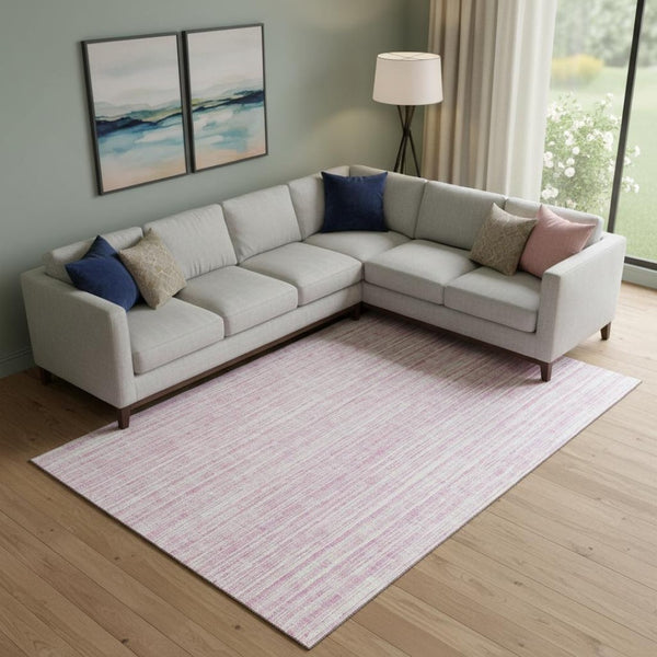 HomeRoots 8' X 10' Pink And Ivory Striped Area Rug - Washable, UV Protected, Soft & Stain Resistant for Any Room 663856