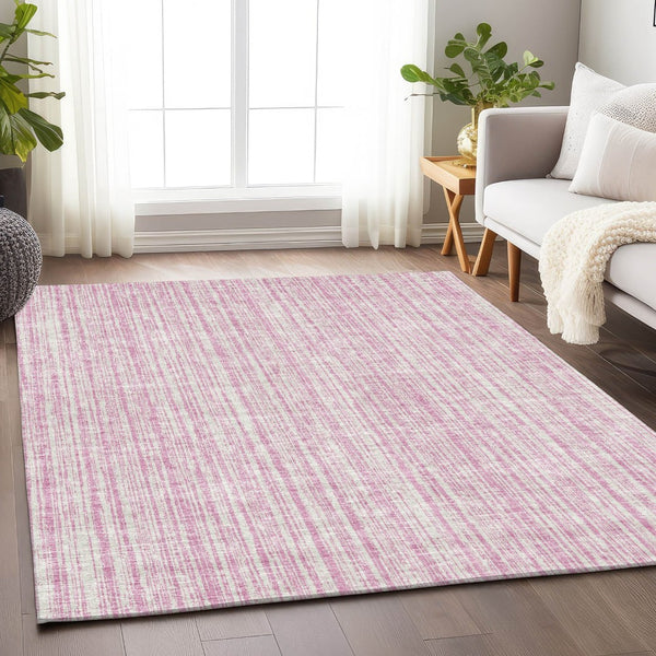 HomeRoots 10' X 14' Pink and Ivory Striped Area Rug - Washable, UV Protected, Soft, Stylish for Every Home 663858