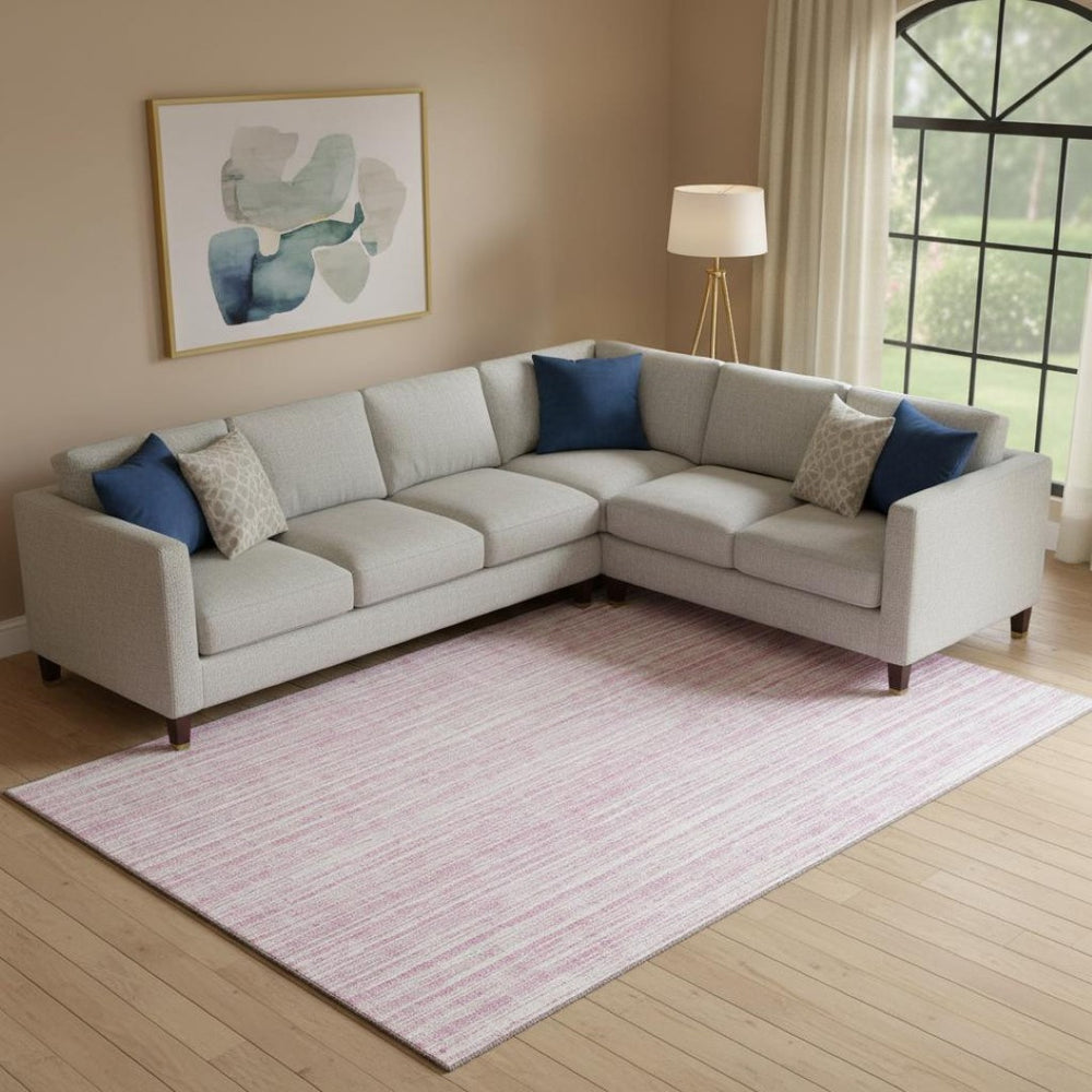 HomeRoots 10' X 14' Pink and Ivory Striped Area Rug - Washable, UV Protected, Soft, Stylish for Every Home 663858