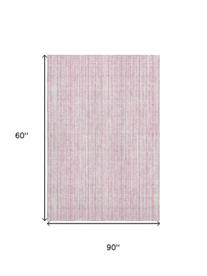 HomeRoots 10' X 14' Pink and Ivory Striped Area Rug - Washable, UV Protected, Soft, Stylish for Every Home 663858