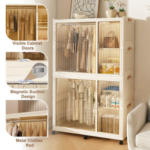 English Elm Portable Wardrobe Closet Organizer With Magnetic Doors, 6 Cubes & 2 Rods - Ideal For Small Spaces! W2699P327123-GIGA