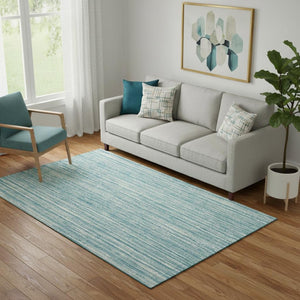 HomeRoots 5' X 8' Teal and Ivory Striped Area Rug - UV Protected, Stain Resistant, Perfect for Busy Homes! 663866