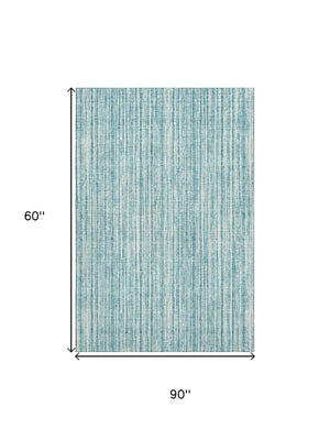 HomeRoots 5' X 8' Teal and Ivory Striped Area Rug - UV Protected, Stain Resistant, Perfect for Busy Homes! 663866