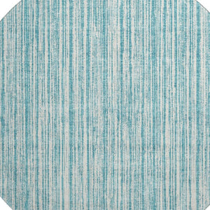 HomeRoots 8' Coastal-Inspired Teal and Ivory Striped Washable Round Rug with UV Protection for Indoor/Outdoor Use 663867