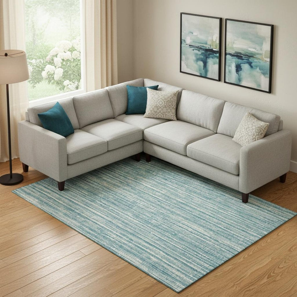 HomeRoots 8' X 10' Teal and Ivory Striped Washable Area Rug with UV Protection for Indoor/Outdoor Use 663868