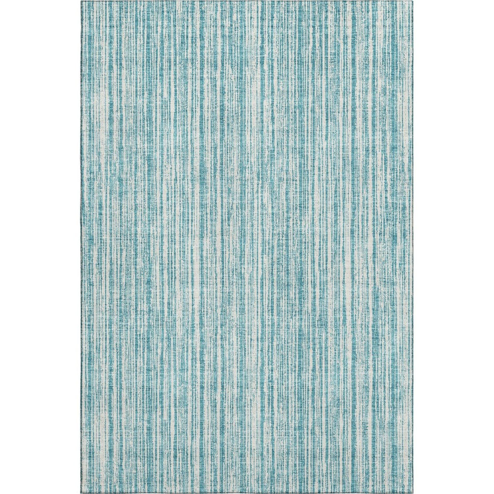 HomeRoots 9' X 12' Teal and Ivory Striped Area Rug – Washable, UV Protected, Stain Resistant for Busy Homes! 663869