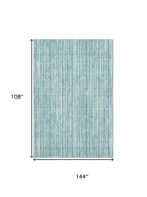 HomeRoots 9' X 12' Teal and Ivory Striped Area Rug – Washable, UV Protected, Stain Resistant for Busy Homes! 663869