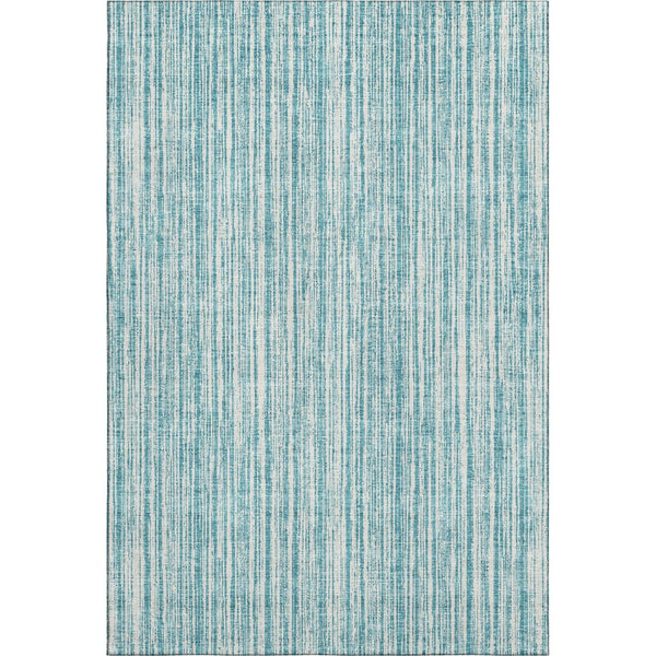 HomeRoots 10' X 14' Stylish Teal & Ivory Striped Washable Area Rug with UV Protection for Homes with Kids & Pets 663870