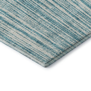 HomeRoots 10' X 14' Stylish Teal & Ivory Striped Washable Area Rug with UV Protection for Homes with Kids & Pets 663870